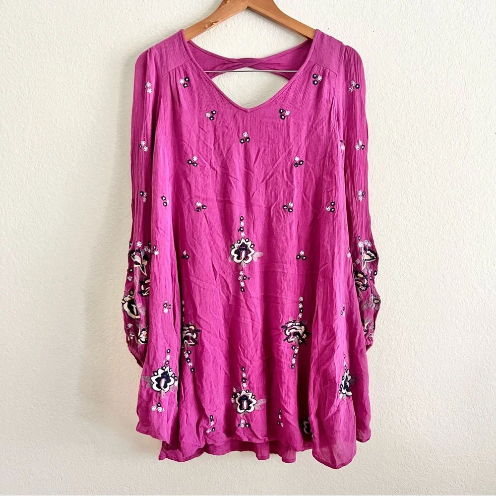Free People Oxford Purple Embroidered Mini Dress Sz XS NWT